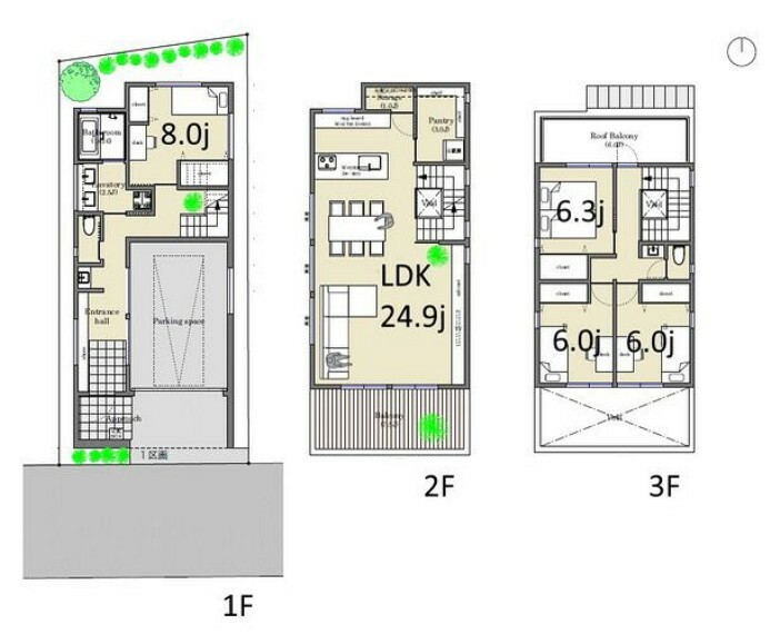 区画図 参考プラン洋室と記載の居室に関して、建築基準法上では一部「納戸」扱いとなる可能性がございます。
