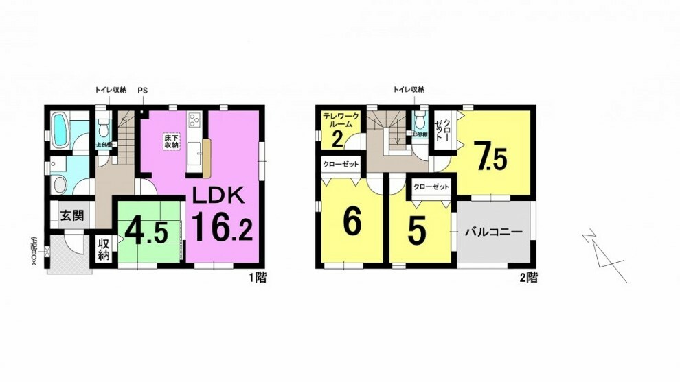 間取り図 ■4SLDK ■建物面積延:105.29平米（31.85坪）、1階:51.43平米、2階:53.86平米