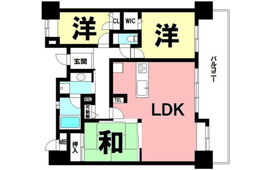 間取り図 3LDK、南西向きバルコニー【専有面積75.20m2】