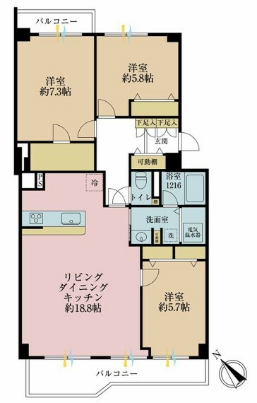 間取り図 3LDK、専有面積85.03平米、バルコニー面積10.64平米