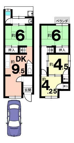 京都市西京区松室中溝町(4DK)の間取り