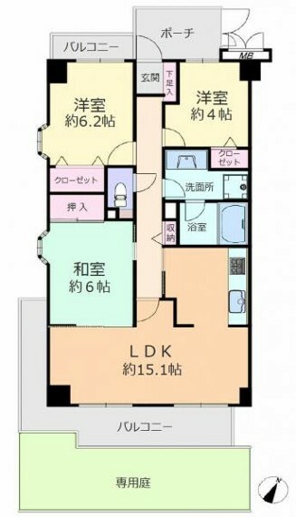 間取り図 ■各室に収納を備えた南向き3LDK＋専用庭