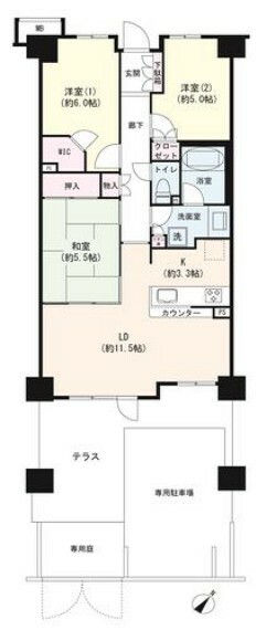 3LDK/70.51平米/東南向き/専用庭・専用駐車場付（月額7000円）