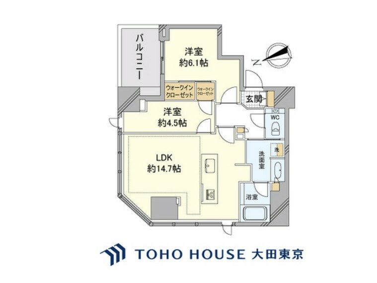 間取り図 2LDK、専有面積57.95m2、バルコニー面積6.27m2