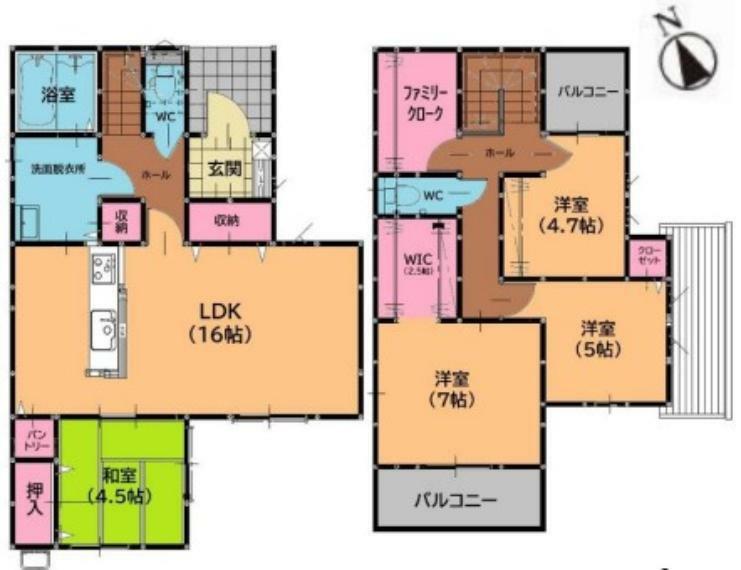 間取り図 1号棟:キッズスペースや客間に使用できる和室付きです。ほっと一息付ける空間ですね！