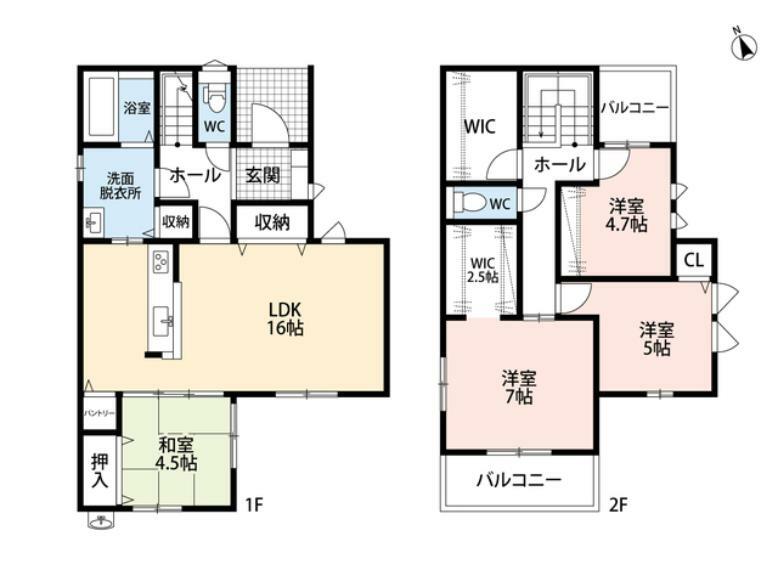 間取り図 LDKと和室を合わせると20帖の大空間となります。リビング収納、WIC、ファミリークロークなど収納箇所豊富。