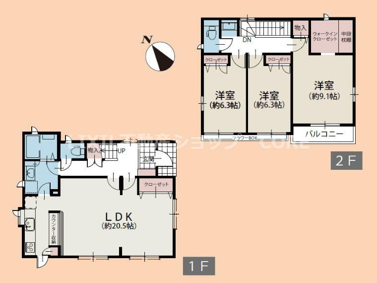 間取り図 LDKは広々20.5帖！全室6.3帖以上でゆったり暮らせる3LDK！大容量のWICもございます！