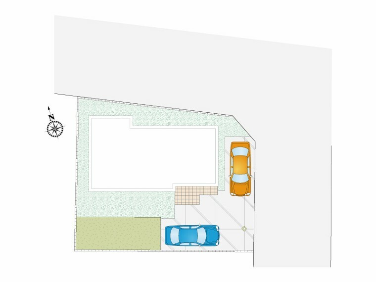 区画図 駐車2台可能！人気の「宅配BOX」付きの門柱がありますので、非対面かつ不在時の郵便物受け取りもラクラクです！