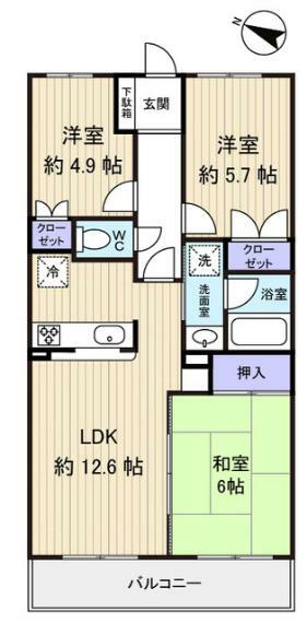 間取り図 南西向きにつき日当り良好