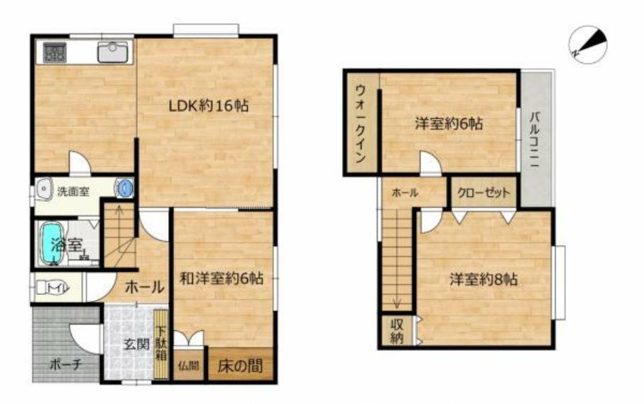 間取り図 【リフォーム後間取り図】間取りは3LDKです。リビング横の和室は和洋室へ、2階和室は洋室へ間取り変更いたします。水回り品交換など全室リフォーム予定です。