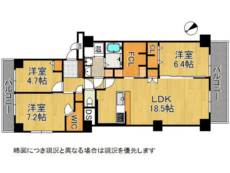 間取り図 3LDKの間取りとなっております。充実した収納スペースで、お部屋を広く快適にお使いいただけます。