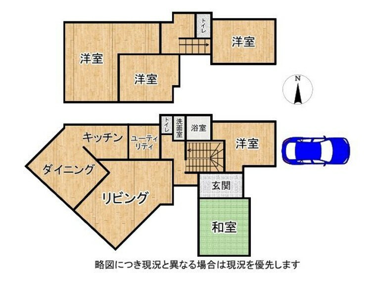 間取り図 部屋数豊富な5LDK！バルコニーから光が差し込むリビングです。暖かい空間で家族団らんをお楽しみください。