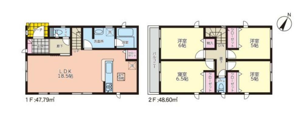 間取り図 全居室収納付きで便利です。