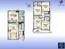 間取図:対面キッチン付LDK、大型パントリー2階の11.25帖洋室は家族構成の変化に対応出来る可変型の洋室（間仕切りで2部可）walkinクローゼット付き洋室2室南西向きバルコニー