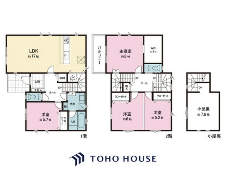 間取り図 階段で上がれる小屋裏収納付きでございますので収納力自慢なのも魅力でございます。8帖超えの主寝室は大きなサイズのベッドもラクラクに置けますね！食洗器、電動シャッターも完備！