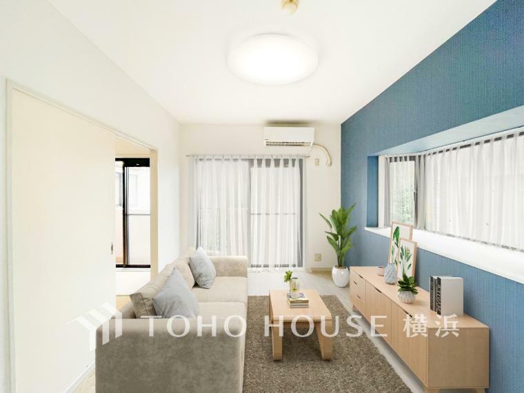 居間・リビング 明るく開放的な空間が広がるLDK。室内には豊かな陽光が注ぎ込み、爽やかな住空間を演出。