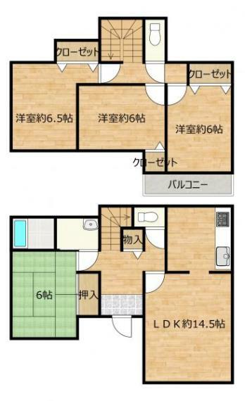 間取り図 【間取り図】4LDKの間取です。各居室6帖以上なので使い方が広がりますね。