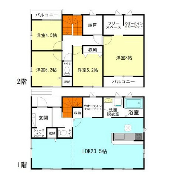 間取り図 間仕切り対応で5LDKに変更可能  水回りを最短距離で結んだラクラク家事同線！