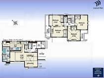 間取図:対面キッチン付LDK2階の10帖以上の洋室は家族構成の変化に対応出来る可変型の洋室、洋室2室二方バルコニー