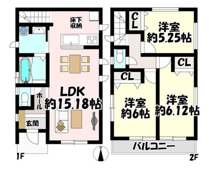 間取り図 3LDK リビング15.18帖