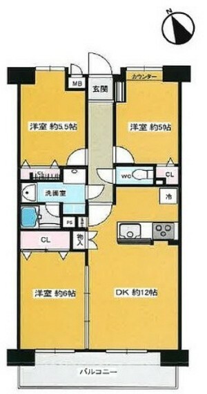 間取り図 8階部分の3LDKです。