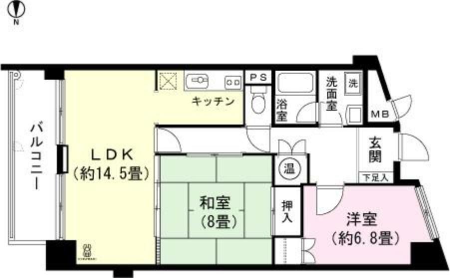間取り図 和室8畳　洋室約6.8畳　LDK約14.5畳