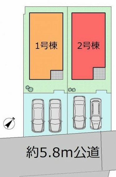 区画図 駐車 2 台止められるので、駐車も楽々。来客にも活躍する頼もしいスペースです。