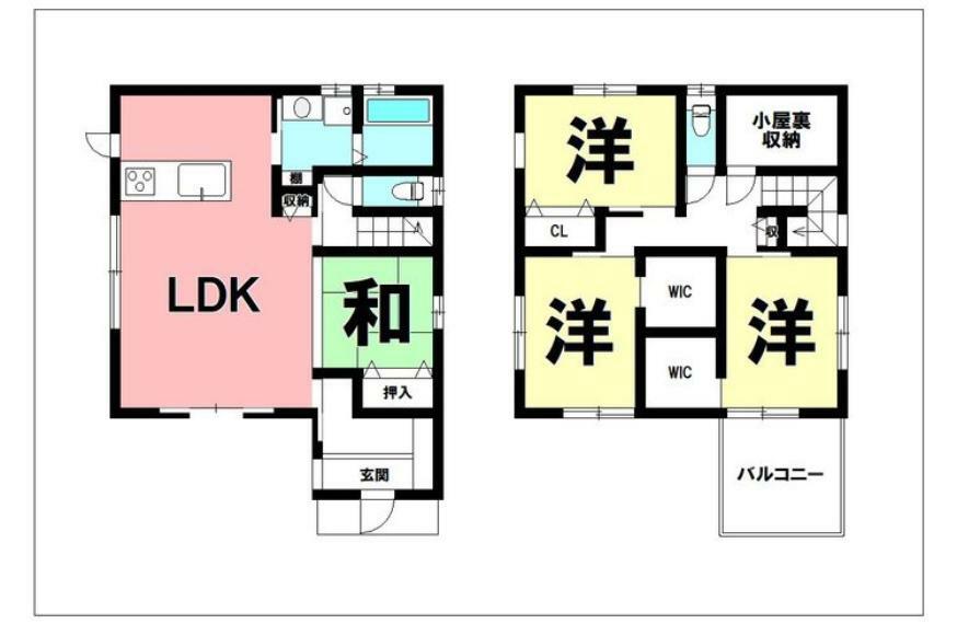 間取り図 4LDK＋小屋裏収納＋WIC2ヵ所、オール電化【建物面積106.40m2（32.18坪）】