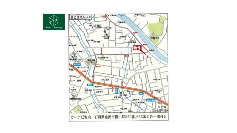 土地図面 現地までの案内図です。 所在地・石川県金沢市横山町832番