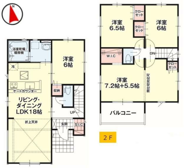～間取り変更も可能なプラン～<BR/>・2階12.7帖の洋室は間仕切りを造る事で2部屋に分ける事が可能。<BR/>・ご家族の状況に応じて部屋の数を変更できるプランです。