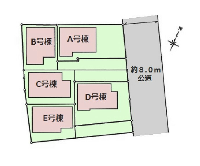 区画図 ■前面道路は北東側8m公道で車庫入れスムーズ　■土地面積:117.15平米（35.43坪）