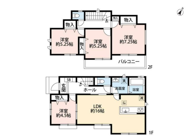間取り図 お掃除がしやすいオールフローリング。1階はLDKに洋室（玄関から直で行けます＾＾）は隣接。2部屋続きの南面バルコニーや各室に収納を設けた暮らしが豊かになりそうです。