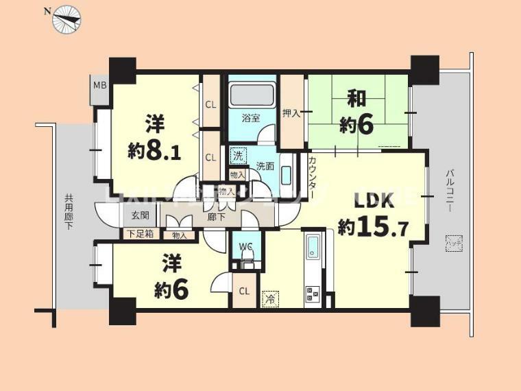 間取り図 全居室6帖以上の広々3LDK！南向きで日当り良好なお部屋です！