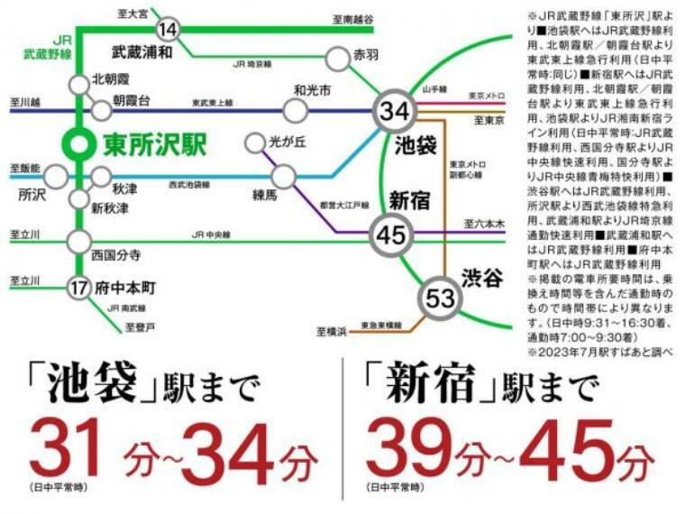 【JR武蔵野線「東所沢」駅は始発電車も設定されており、池袋へも35分圏内】電車で都心へのアクセスがしやすく、通勤や通学も快適