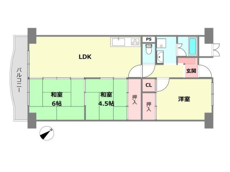 荒神山マンション(3LDK) 1階の間取り