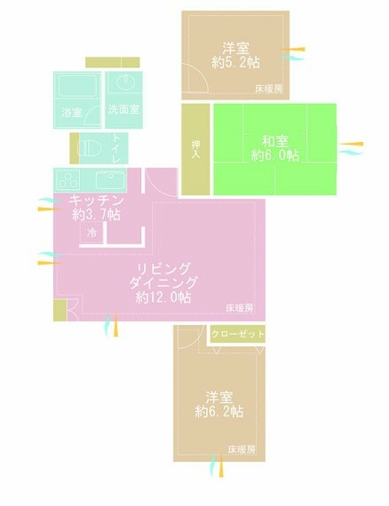 3LDK、専有面積76.49m2、バルコニー面積13.96m2