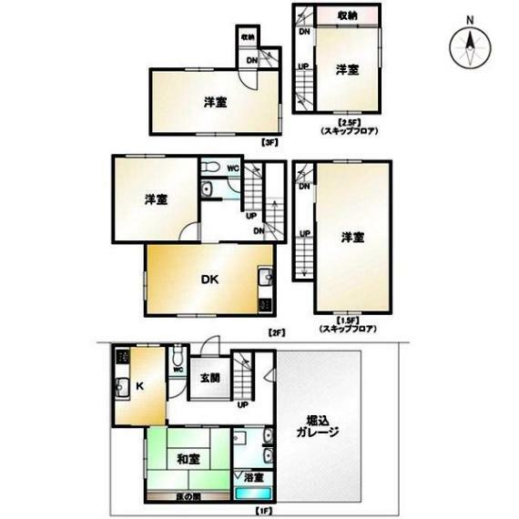 間取り図 4LDK＋1DKの二世帯住宅　スキップフロアで部屋数が多いです。 内装は2023年8月に全面リフォーム済みです