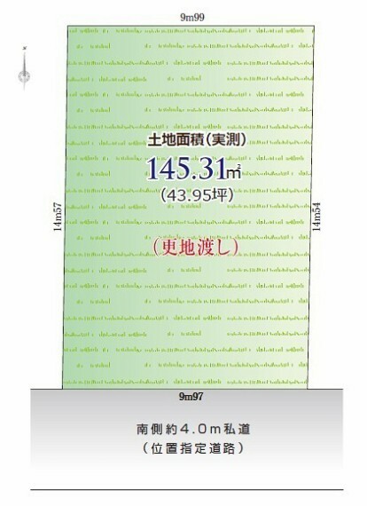 土地図面 南向きの陽当たりロケーション　※前面道路に都市ガス配管あり