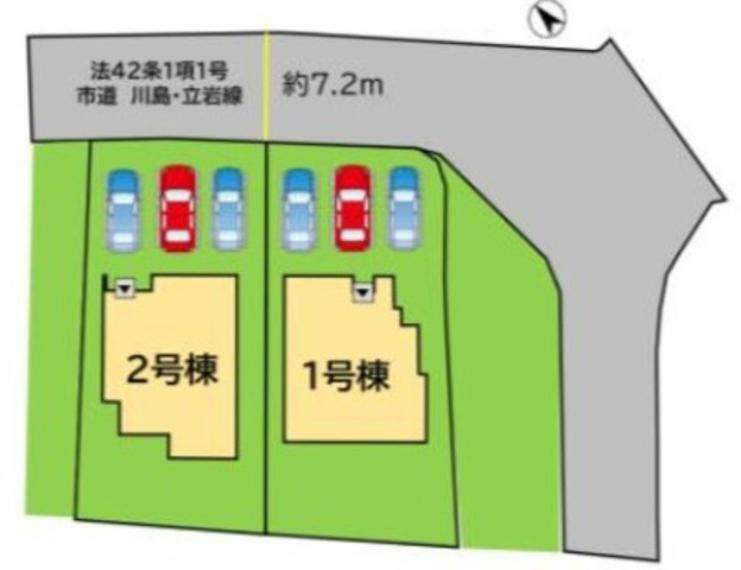 区画図 （2号棟）カースペースは停めやすい並列駐車3台付き。
