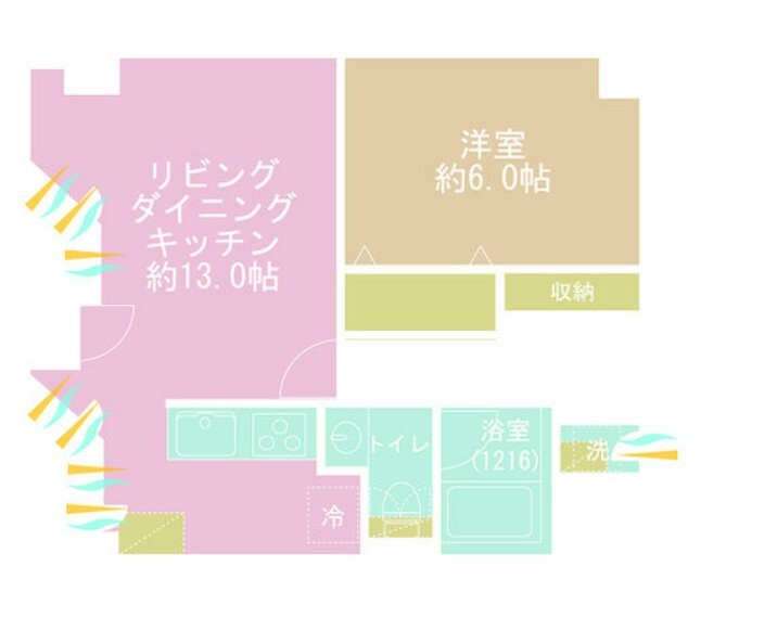 間取り図 1LDK、専有面積42.45m2、バルコニー面積2.58m2