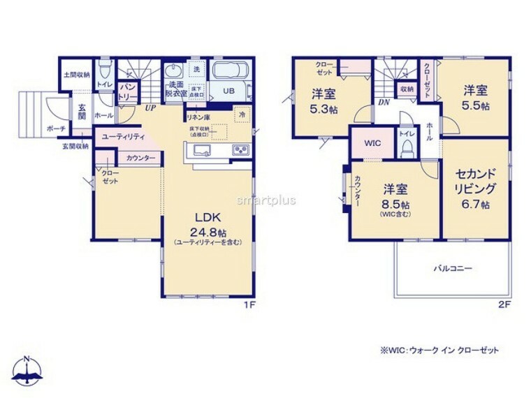 間取り図 ～広々したLDKを設けたプラン～ ・LDKは何と24.8帖。ご家族で過ごす空間だからこそ、余裕のある広さでお過ごしくださいませ。 ・ご内覧の際は家具の配置などもイメージしてみてくださいね。