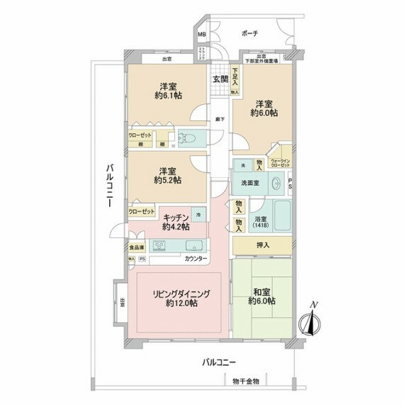 間取り図 4LDK、専有面積86.04m2、バルコニー面積29.70m2 間取り図