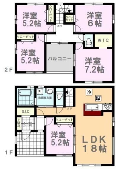 間取り図 5LDK＋WIC＋SIC、土地面積310.73平米、建物面積112.50平米 部屋数や収納力にたくさん！大家族にオススメです。