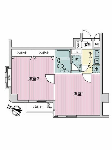 ライオンズマンション江古田第2(2K) 3階の間取り