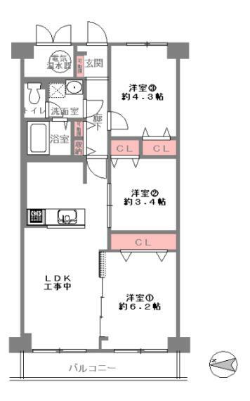 間取り図 【2024年4月中旬リフォーム完成】 ・駅徒歩1分！便利な3WAYアクセス可能 ・12階部分につき陽当たり、通風、眺望良好！ ・洋室（1）の引き戸を開け放てば、LDKと合わせて更に大空間に！ ・全居室に嬉しい収納スペース完備！ ・調理中に室内全体が見渡せる対面式システムキッチン ・安心の設備保証付き住宅です！