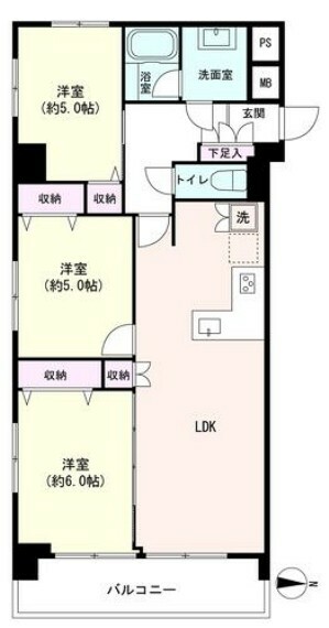 間取り図 3LDK、63.86平米