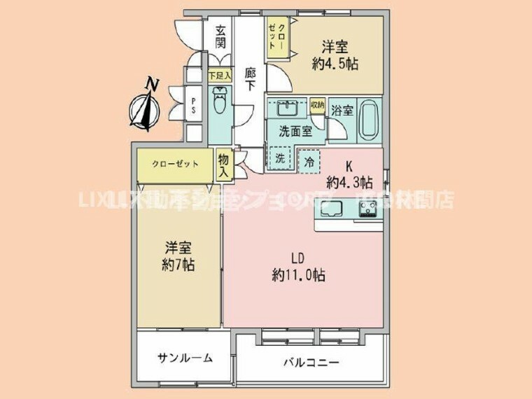 間取り図 新規リフォーム済の綺麗なお部屋になります。陽当たり良好なサンルームがある間取りです。