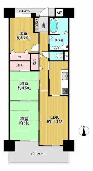 間取り図 【間取り】 ペット飼育可能な3LDK 陽当り良好な南向き！8階部分で眺望も良好です！