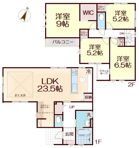 間取り図 LDK24.5帖・WIC・スタディカウンター・SIC・浴室暖房乾燥機・南向きバルコニー