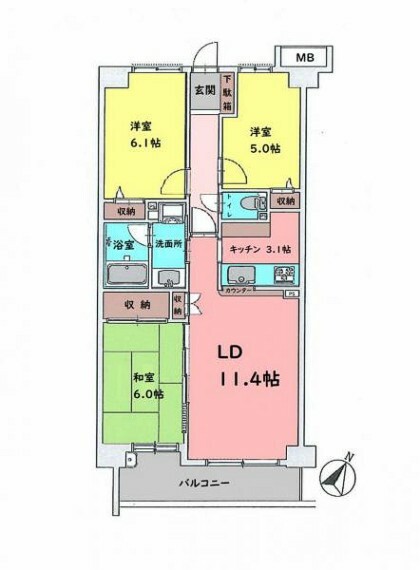 間取り図 ■専有面積68.00平米の3LDK